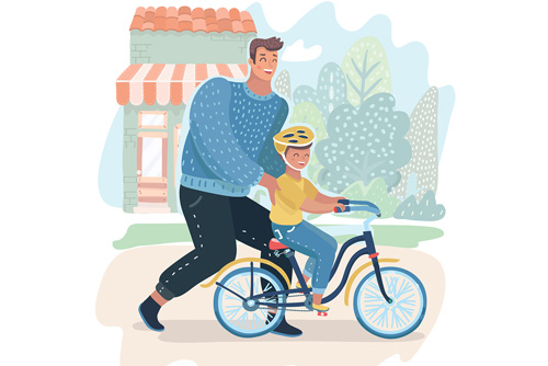 وکتور eps پدر درحال آموزش دوچرخه سواری به پسر ویژه تبریک روز پدر